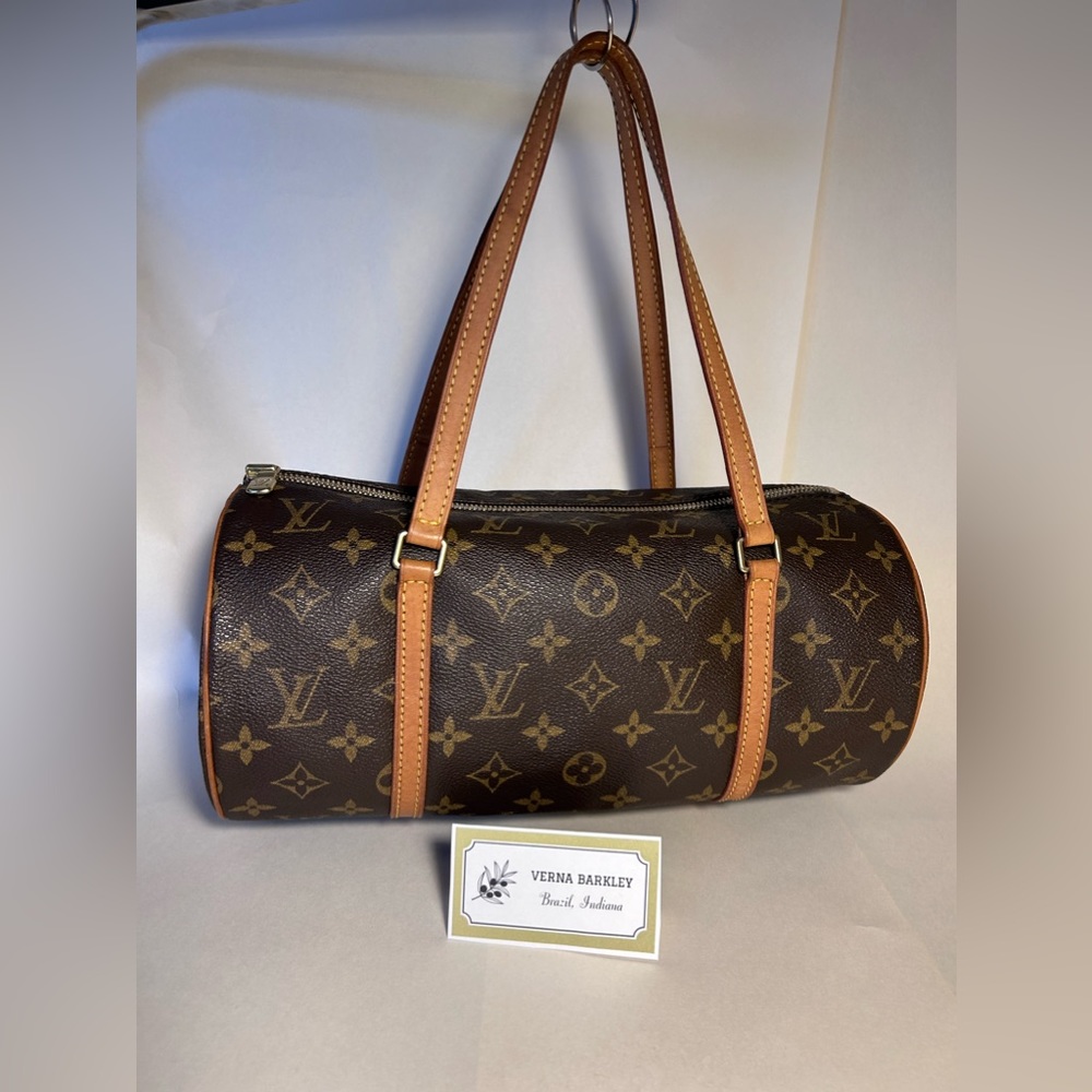 Louis Vuitton Monogram Papillon Authentic Handbag Purse Barrel Bag Vachetta Logo